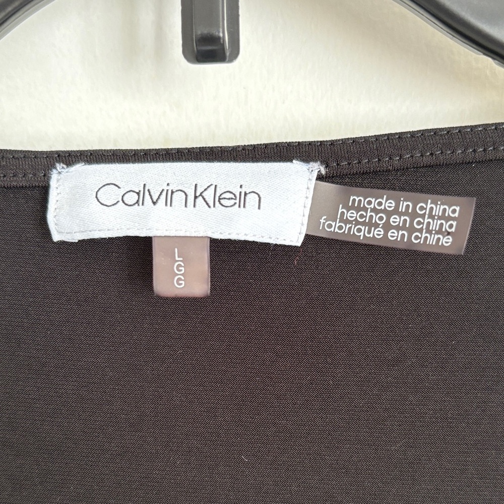 Calvin Klein Women's Black Long Sleeve Top with Faux Leather Details - Picture 2 of 7